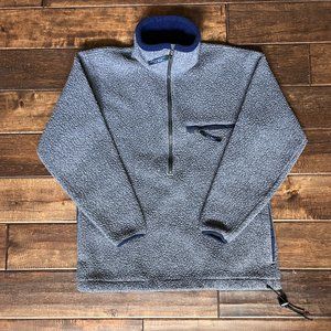 Vintage 1980s 90s Mens LL Bean 1/2 Zip Sherpa Fleece Jacket Size S Gray